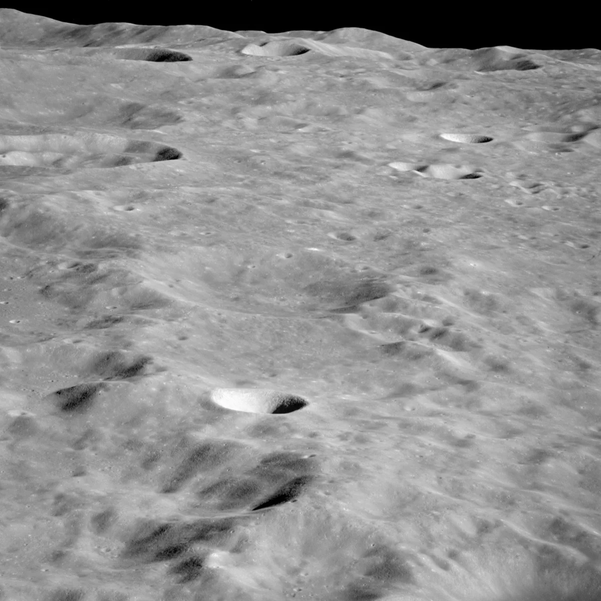 Craters and ridges in a lunar terrain visualization