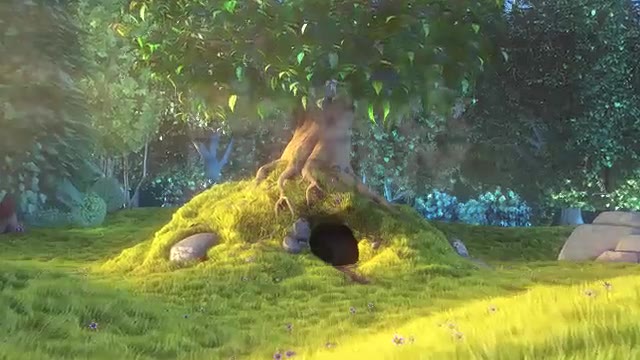 Sunlit animated forest from Big Buck Bunny